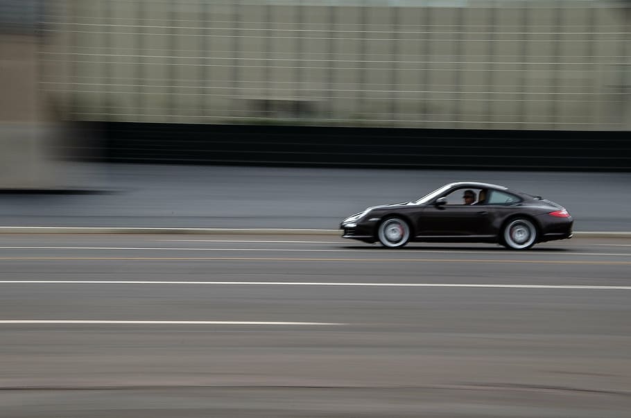 timelapse photography of black coupe while moving, speed, car HD wallpaper