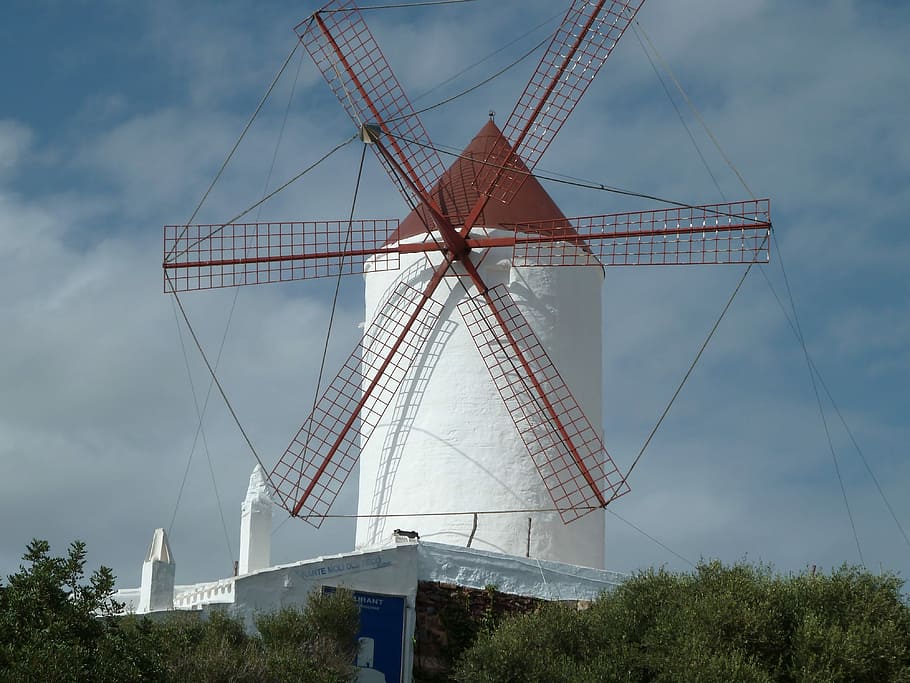 Windmill, Menorca, Spain, Balearic, mediterranean, sky, europe HD wallpaper