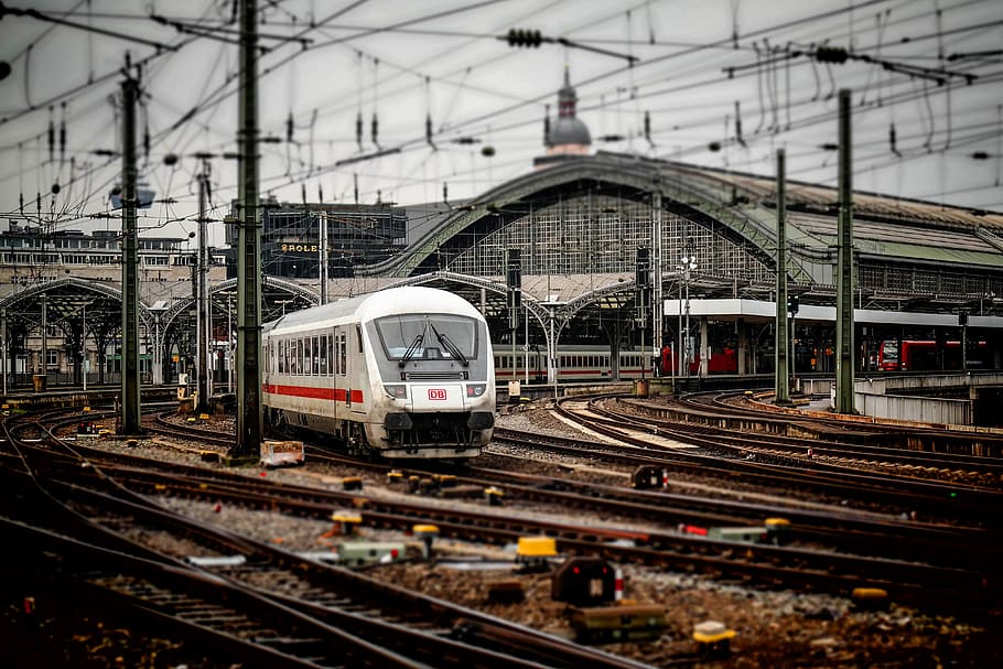 white train, railway station, cologne, ice, seemed, catenary, HD wallpaper