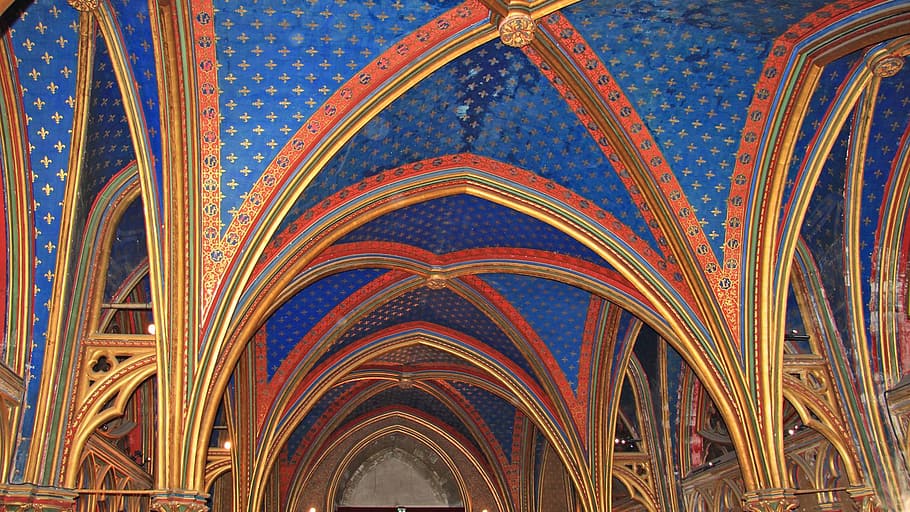 paris, saint chapelle, ceiling, blue, architecture, built structure HD wallpaper