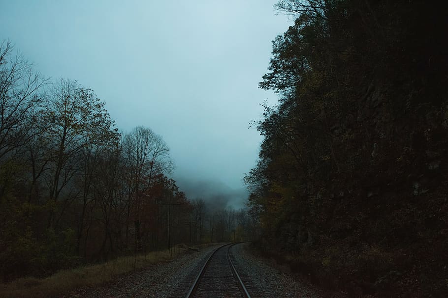 railway under the cloudy sky, rails, tracks, railroad, transportation