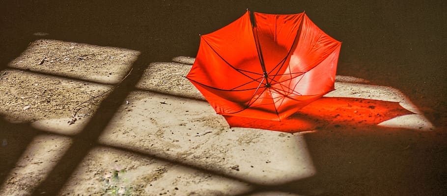red umbrella taken at daytime, colour, reflection, composition HD wallpaper