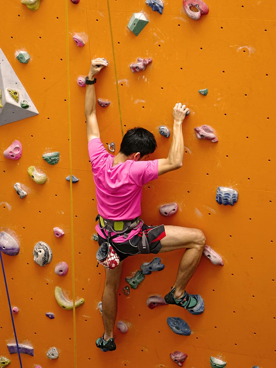 man climbing on wall, rope, rappelling, rock, extreme, sport HD wallpaper