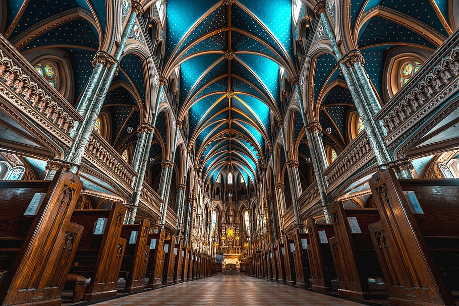 low angle photo of cathedral, low-angle photo of empty church room, HD wallpaper