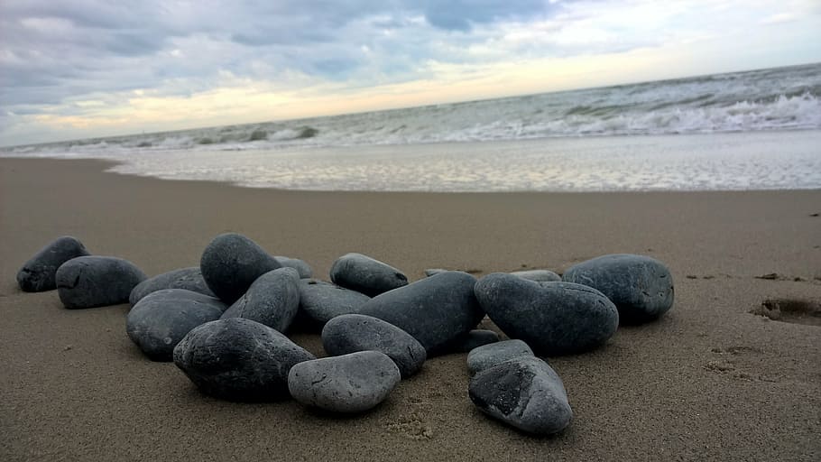 basalt, stones, beach, rocks, sea, shore, ocean, coast, land HD wallpaper