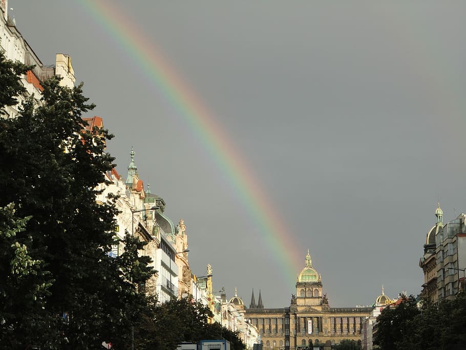 Rainbow, Prague, Landscape, architecture, building exterior HD wallpaper