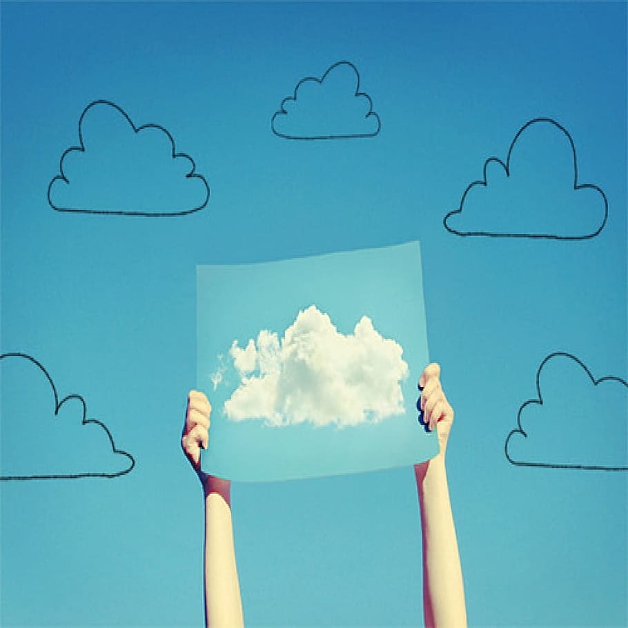 person holding white clouds painting, cloud drawing, cloud poster HD wallpaper