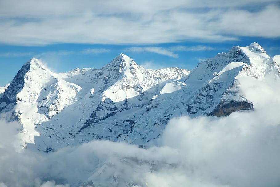 mountains, nature, landscape, cloud - sky, snow, winter, scenics - nature HD wallpaper