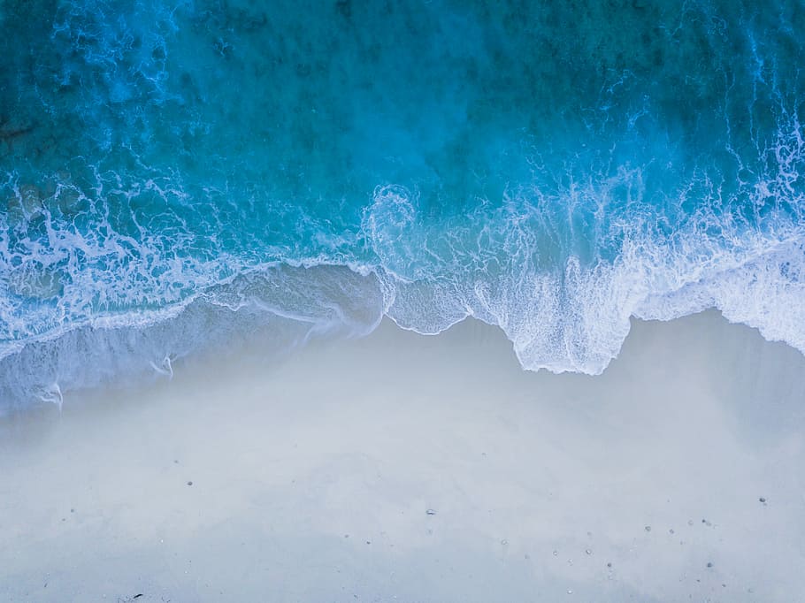 bird's eye view of seashore, untitled, beach, wave, surf, tide, HD wallpaper