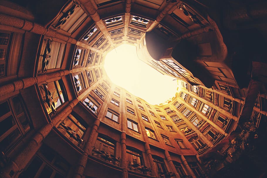 low-angle photography of brown concrete building, architecture HD wallpaper