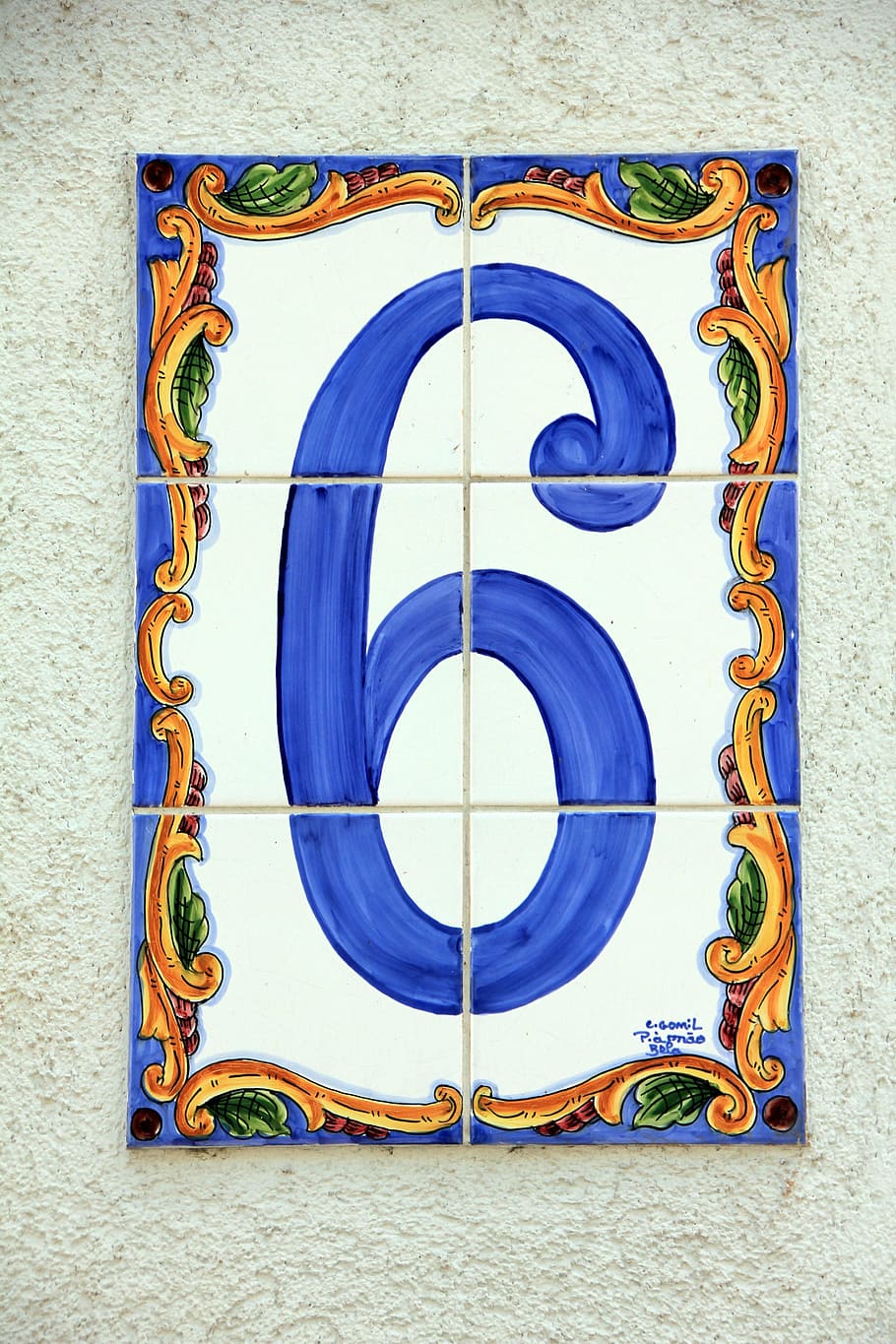 six, number, house number, blue, tile, pay, decoration, wall - building feature, HD wallpaper
