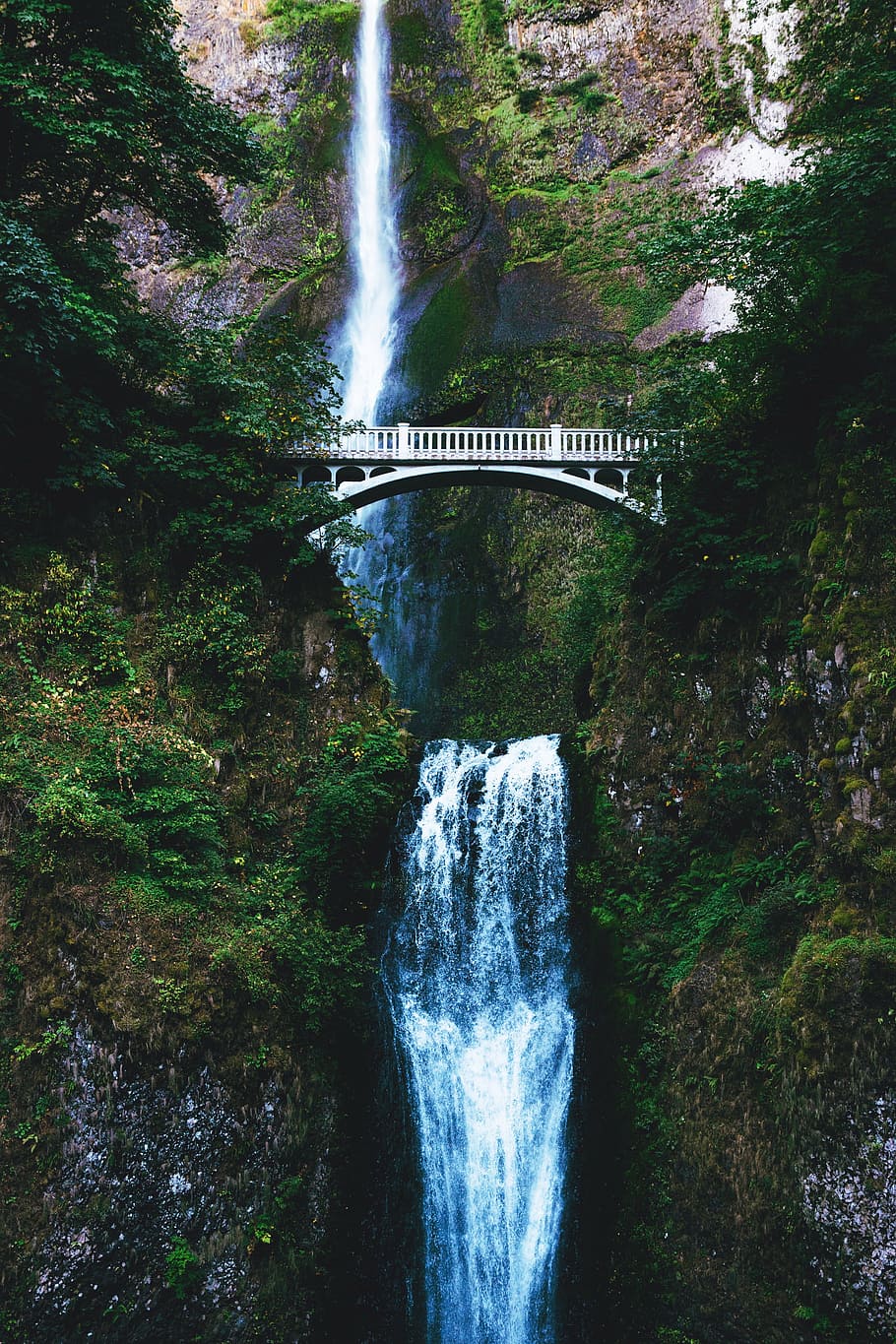 waterfall at daytime, nature, infrastructure, bridge, falls HD wallpaper