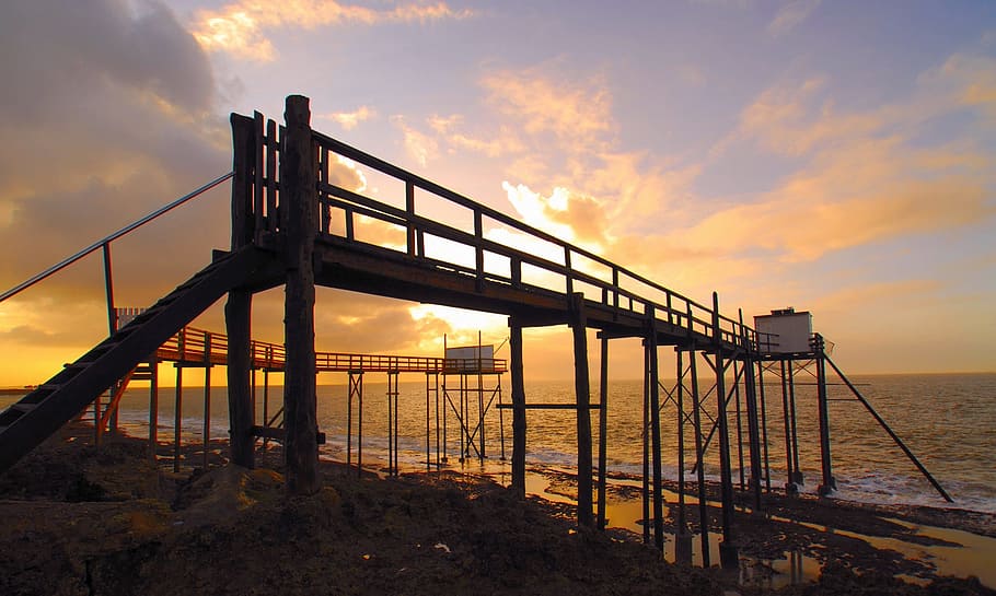 Sunset, Cloud, Clouds, Sea, Stormy, sky, side, plaice, bridge - man made structure HD wallpaper
