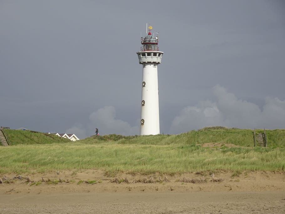 lighthouse, sky, mood, clouds, maritime, white, landscape, nature HD wallpaper