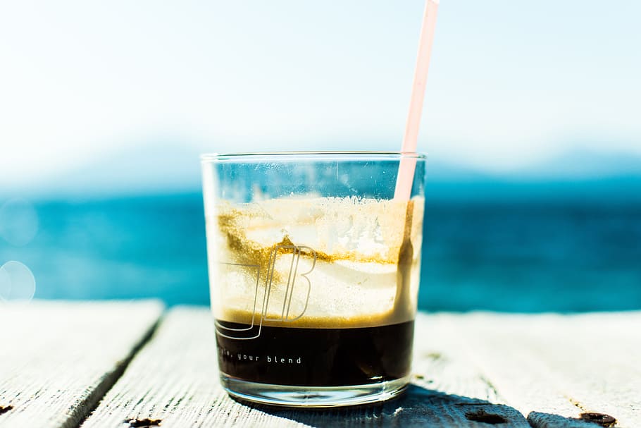 ice, cold, coffee, drink, beverage, chill, glass, wooden, table HD wallpaper
