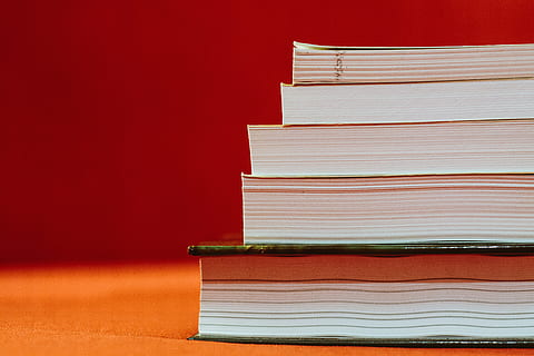 pile of five books on brown surface, stack, reading, education HD wallpaper