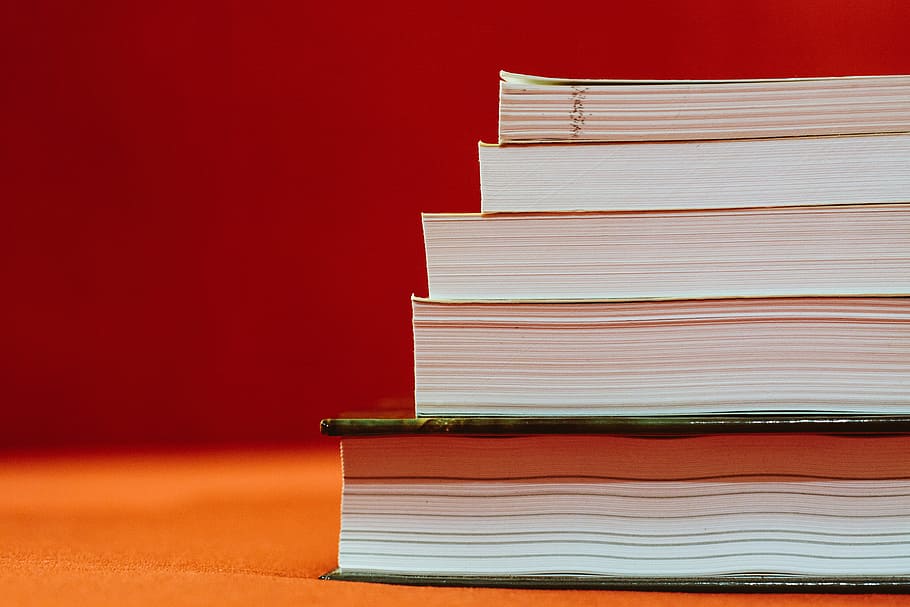 pile of five books on brown surface, stack, reading, education HD wallpaper