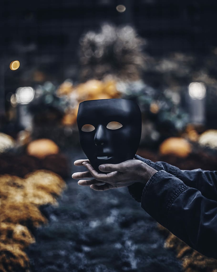 person holding black mask, hand, dark, one person, human hand HD wallpaper