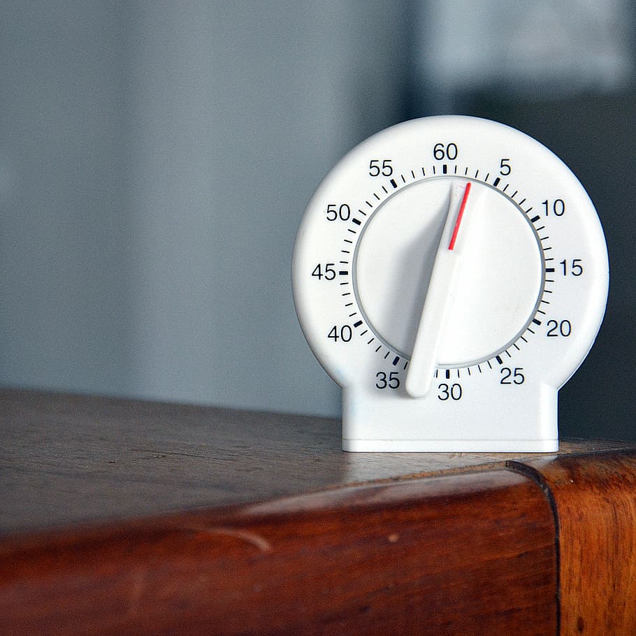 black and white analog egg timer, whie control knob, clock, table HD wallpaper