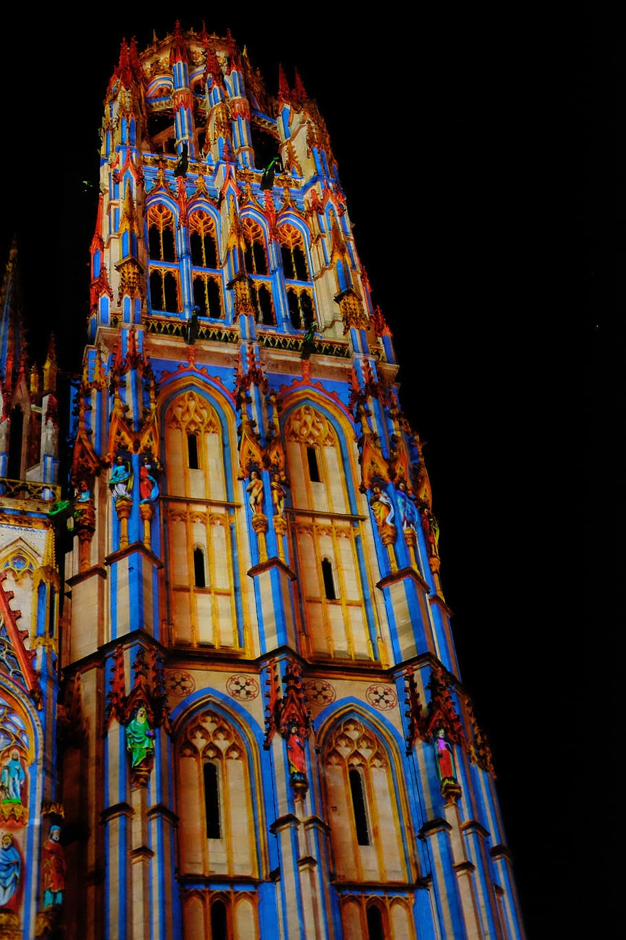 Rouen, Cathedral, France, Building, Show, nocturne, religion