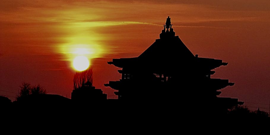 evening, clouds, sunset, twilight, street, silhouette, architecture HD wallpaper