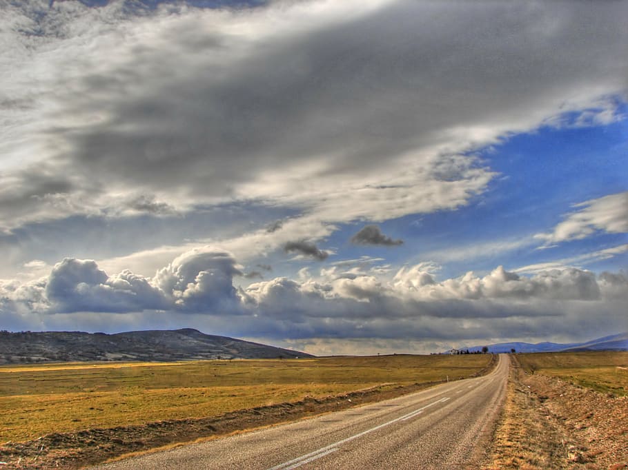 gray asphalt road under blue and white cloudy sky, ankara, landscape, HD wallpaper