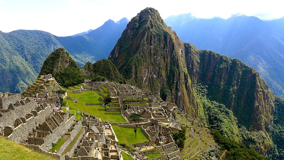 brown and gray mountain with concrete buildings, machu pichu