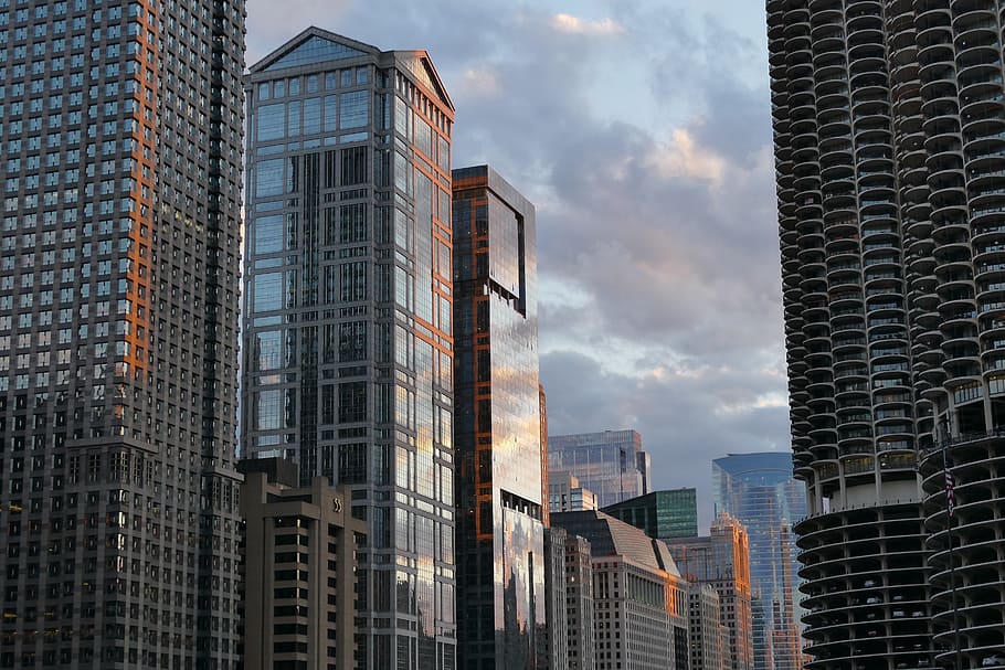 chicago, skyscrapers, evening, architecture, building exterior HD wallpaper