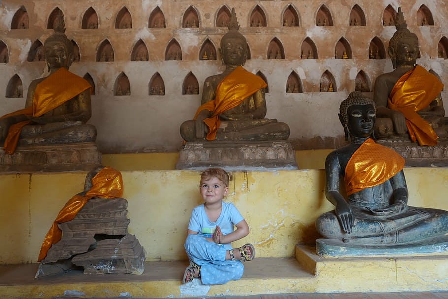 buddha, wat, child, meditation, girl, sitting, calm, quiet, HD wallpaper