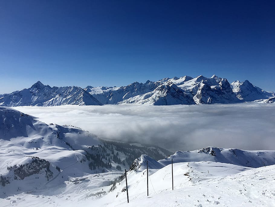 snow, winter, landscape, mountains, fog, hasliberg, cold temperature HD wallpaper