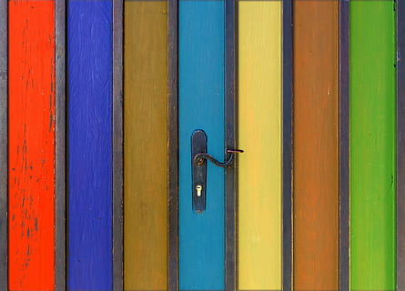 teal, yellow, and brown wooden board decor, texture, pattern HD wallpaper