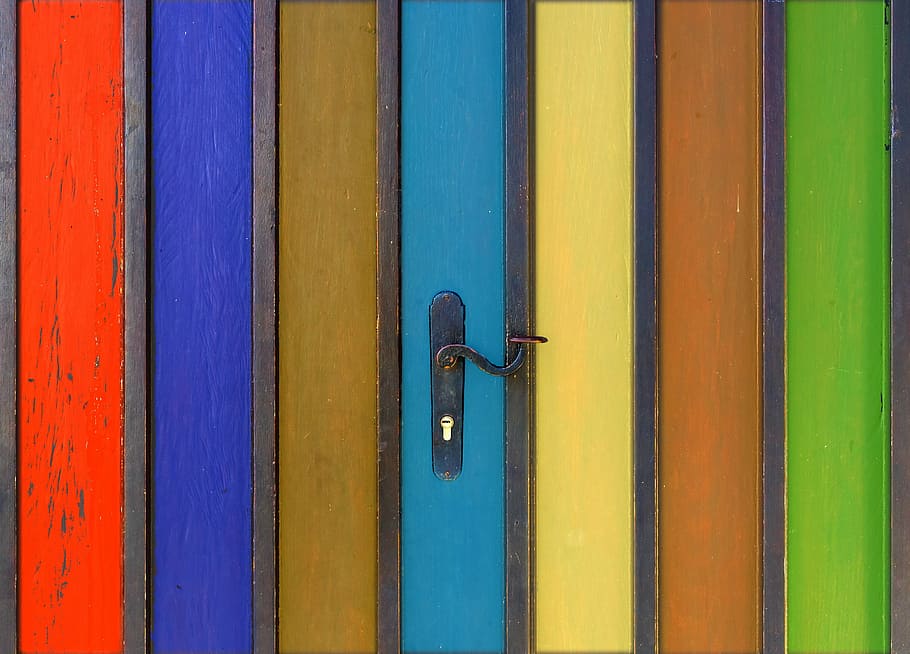 teal, yellow, and brown wooden board decor, texture, pattern HD wallpaper