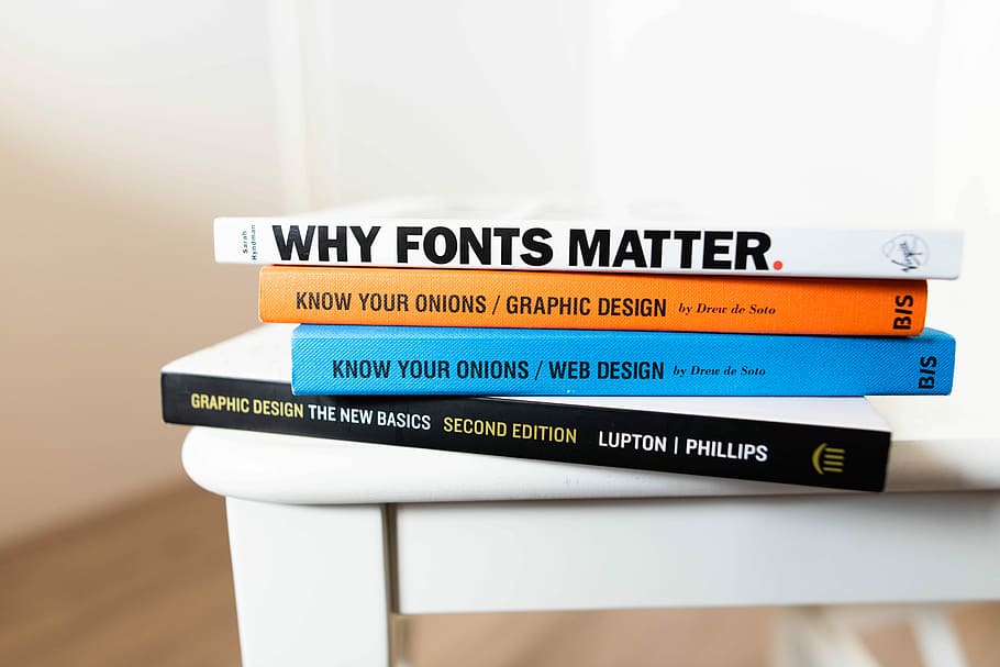 four assorted books, piles of book on white surface, font, graphic design HD wallpaper