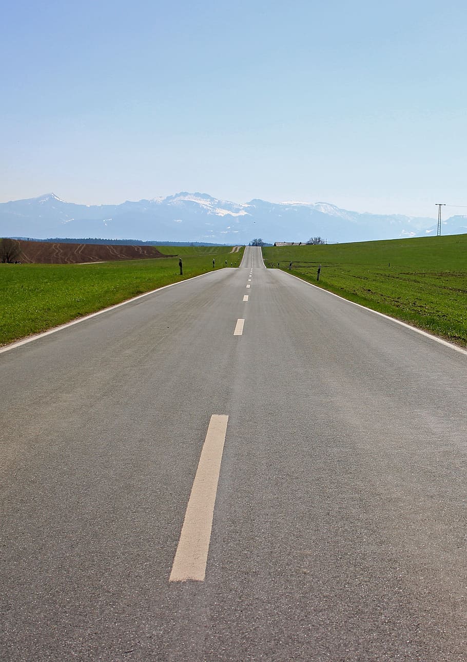 gray asphalt road on green lawn, distant, foresight, vision HD wallpaper