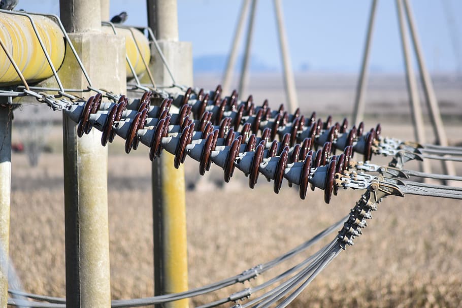 insulators, hv, electricity, laying cables, energy, focus on foreground HD wallpaper