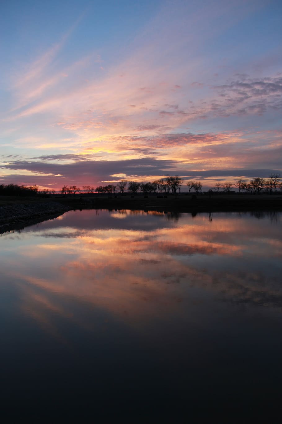 sunset, clouds, sky, water, reflection, nature, norman, oklahoma HD wallpaper