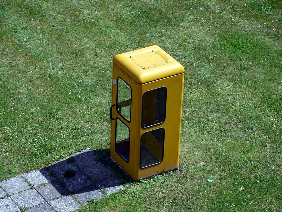 phone booth, dispensary, telephone, old, yellow, day, no people