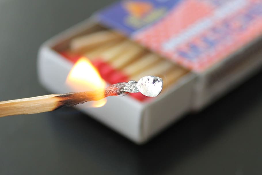 match, fire, flame, burning, indoors, close-up, studio shot HD wallpaper