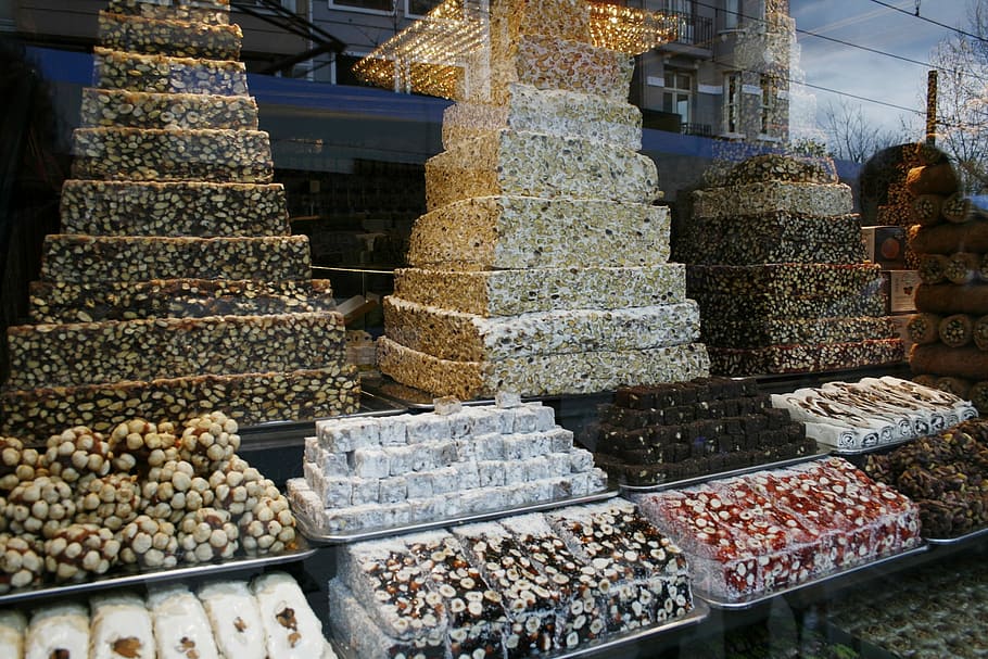 Candy, Istanbul, Cakes, Spread, Showcase, food and drink, large group of objects HD wallpaper