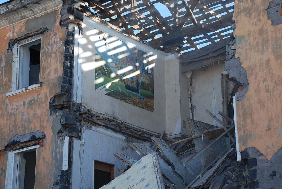 house, building, demolition, collapse, architecture, winter HD wallpaper