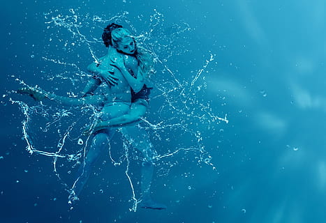 hugging man and woman, dancers, underwater, motion, performer HD wallpaper