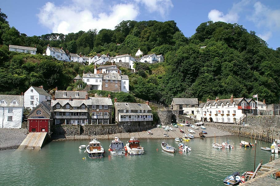 Clovelly, Uk, Devon, architecture, built structure, tree, water HD wallpaper