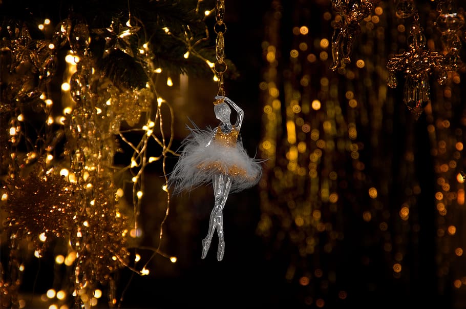 clear glass ballerina ornament in tilt shift lens photography