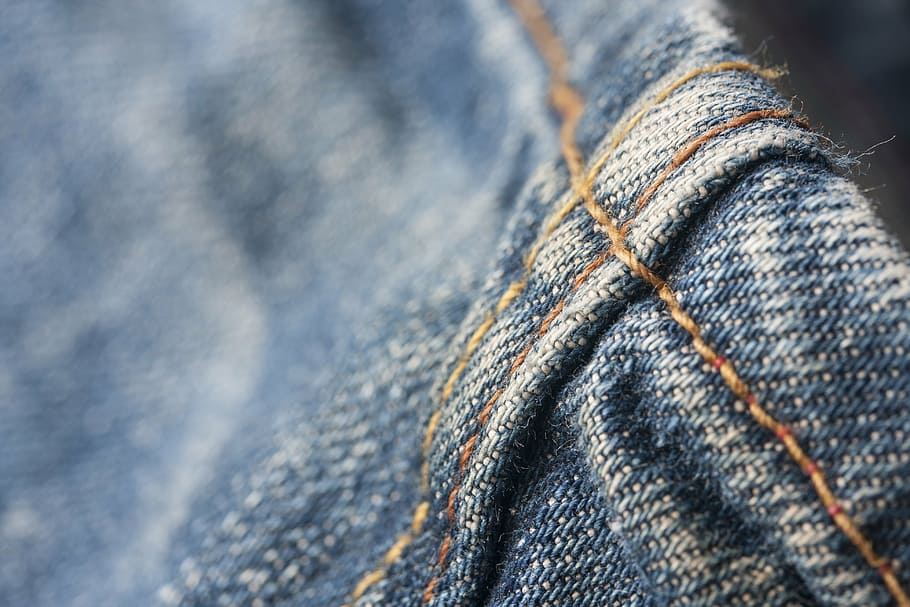 jeans, sewing, red, macro, detail, fabric, textile, pants, yarn HD wallpaper