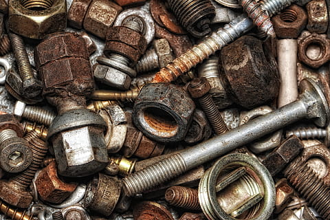 close-up photography of nuts and bolts, screw, iron, connection HD wallpaper