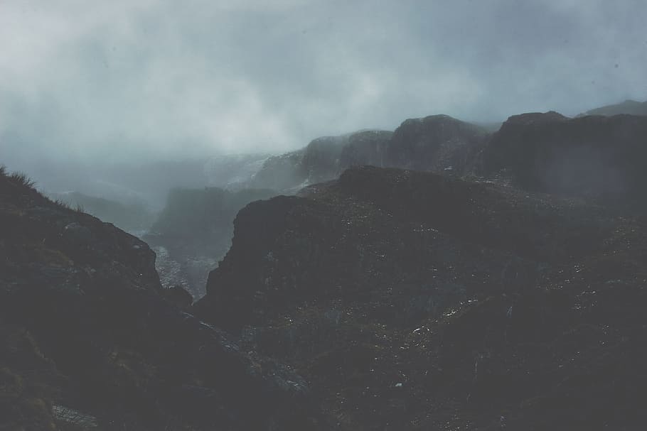 landscape photography of mountains covered in fog, mountain and mist photography HD wallpaper