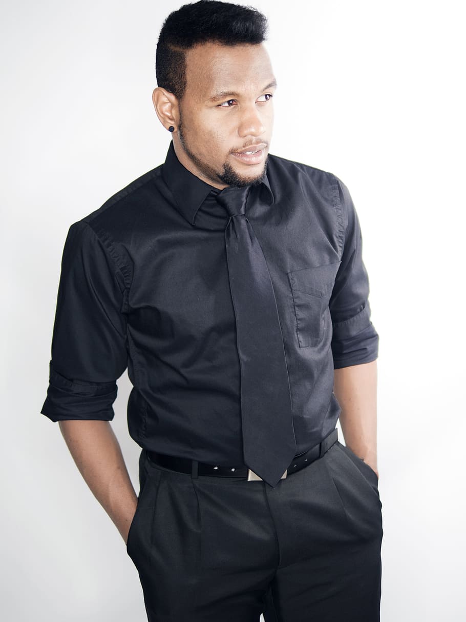 man wearing black dress shirt and black bottoms, pants, business, HD wallpaper
