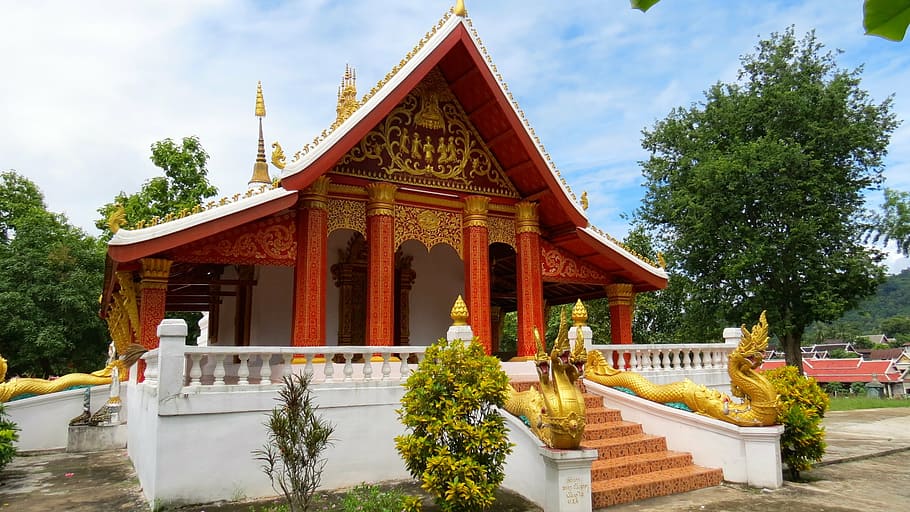 laos, luangprabang, asia, temple, buddhism, architecture, built structure, HD wallpaper