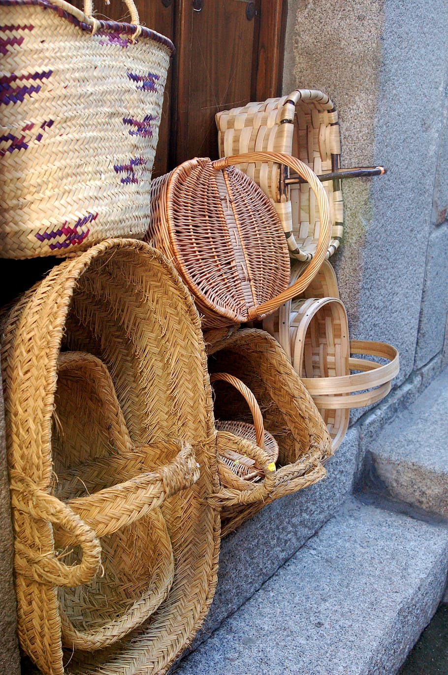 basket, wicker, container, no people, day, large group of objects HD wallpaper