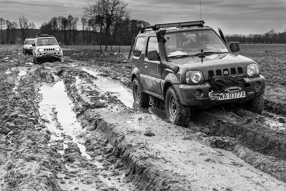 off-road, car, towing, 4x4, suzuki, vehicle, extreme, tire, HD wallpaper